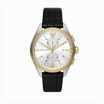 Emporio Armani Claudio Chronograph Silver Dial Black Leather Strap Watch For Men - AR11498 - Image 3